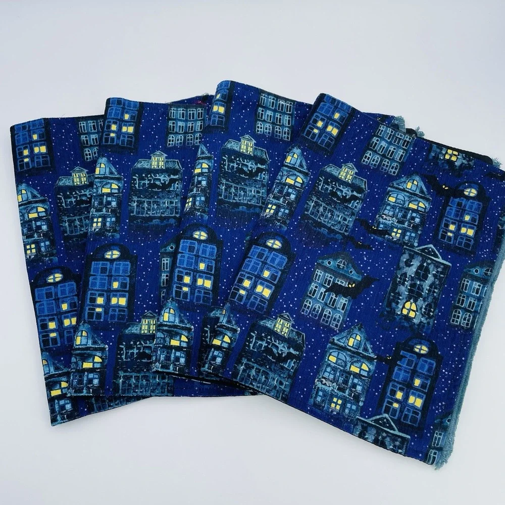 Max Studio Halloween Print City‎ Lights Placemat Set Bats Preowned
